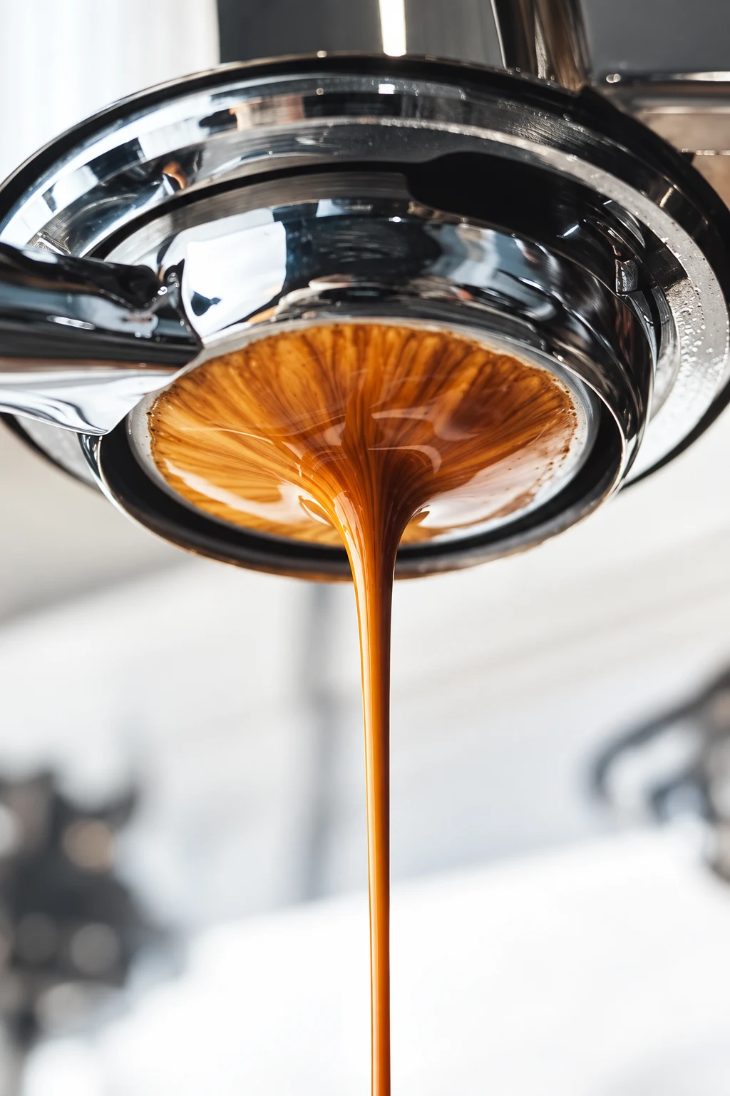 Espresso fließt aus einem Siebträger
